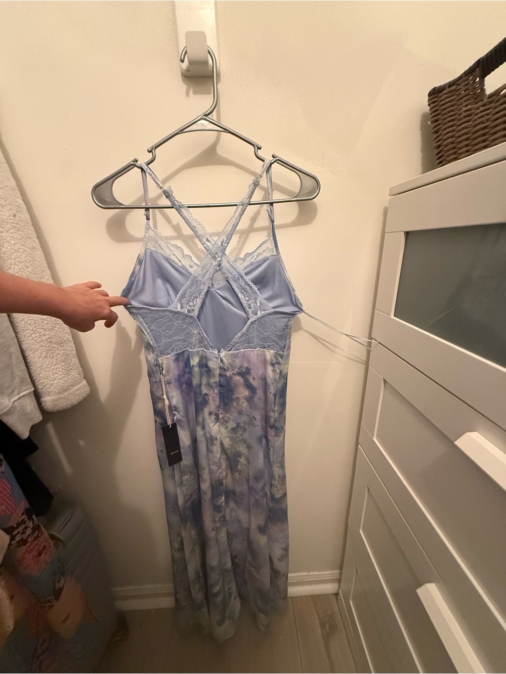Light Blue Lace-Trim Tie-Dye Maxi Slip Dress